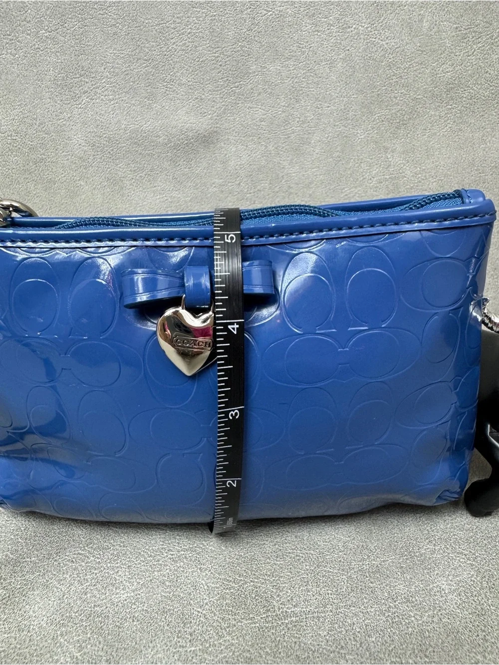 Coach Poppy blue embossed patent leather wristlet